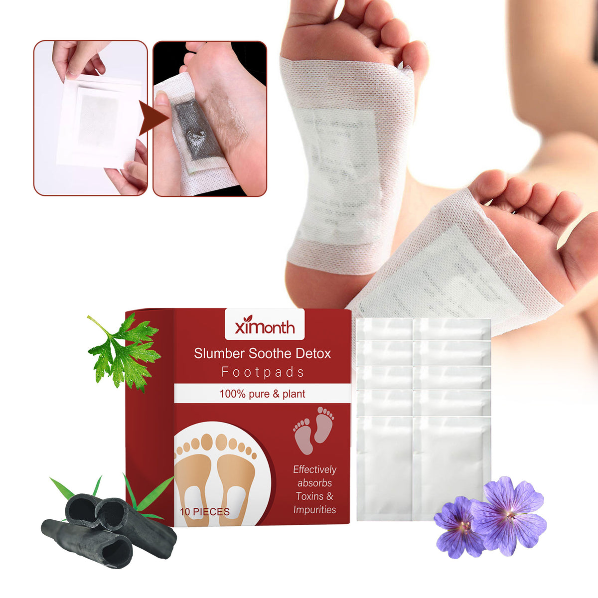 Bamboo Charcoal Foot Patch, Body Cleaning, Moisture Removal, Comfort And Sleep Foot Soles Foot Care Patch