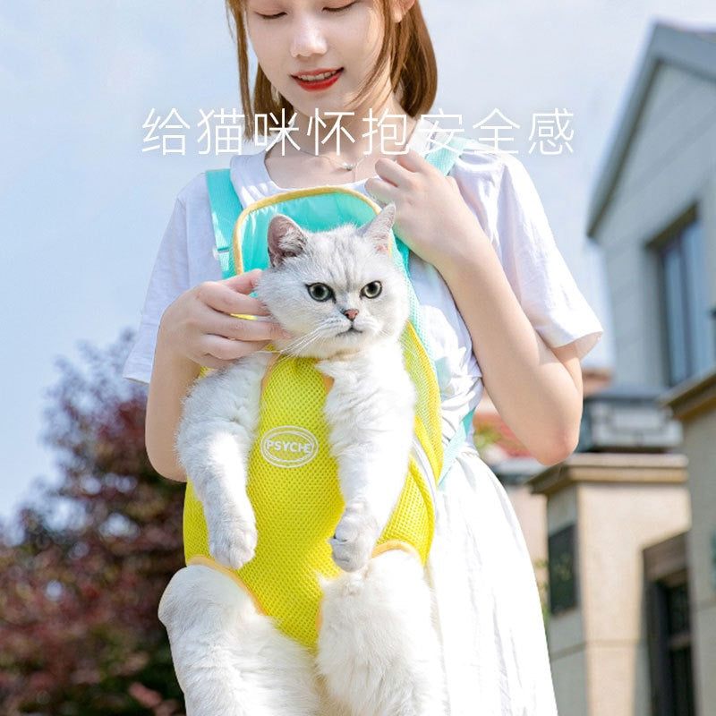 Breathable outdoor cat bag, seasonal universal color blocked pet chest bag, portable travel backpack for small dogs, pet bag