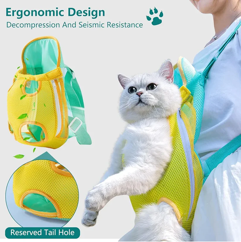 Breathable outdoor cat bag, seasonal universal color blocked pet chest bag, portable travel backpack for small dogs, pet bag